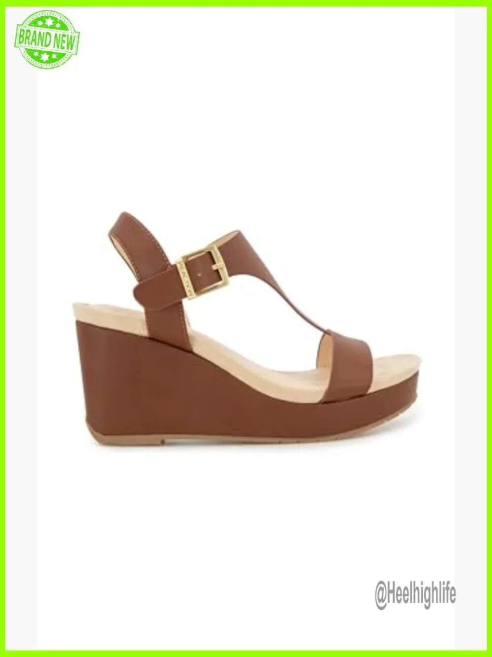 Espadrille Wedge Sandals with T-Strap and Buckle Closure